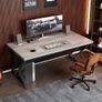 Grey Desk Industrial Wood Home Office Computer for Bedroom Farmhouse Metal Wooden Study Work PC Gaming Writing Table Modern Simple Executive with Storage 55 Inch Light Gray Image 3