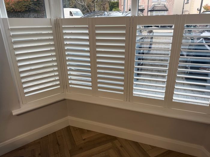 White Shutter Blinds for Bay Window