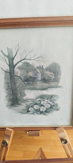 BY, F. Massa, Set Of 3 Vintage Framed watercoulored Drawings Prints Countryside