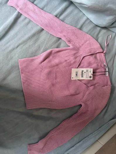 Zara Pink Ribbed V-neck Sweater/Jumper