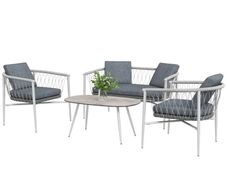 Patio Furniture Set, 4 Pieces, Rocking Function, Seat Cushions, Poly Rattan, Metal Frame, Gray