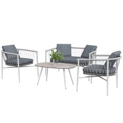 Patio Furniture Set, 4 Pieces, Rocking Function, Seat Cushions, Poly Rattan, Metal Frame, Gray