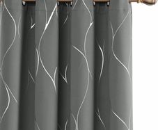 Blackout Curtains, Thermal Insulated Curtains, Wave Line Foil Printed Ring Top Curtains (MULTIPLE SIZES/COLOURS)