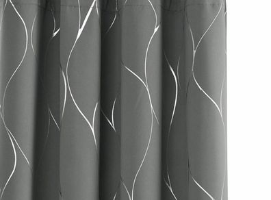 Blackout Curtains, Thermal Insulated Curtains, Wave Line Foil Printed Ring Top Curtains (MULTIPLE SIZES/COLOURS)