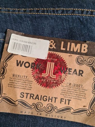 mens jeans life and limb dark wash navy straight fit Size W 52 L 32 RRP 65