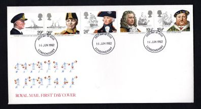 1982 Great Britain Maritime Heritage Commemorative Stamps First Day Cover (FDC) with Londonderry cancel