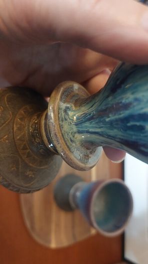 Wonderful Pair of Studio Art Pottery Goblets by Martin Branch Lyre Pottery, Cloncorban, Rossmore, Clonakilty, West Cork in a Fabulous Colourful Variegated Glaze. Pair Two