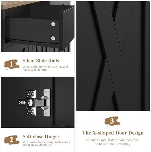 Sideboard, 120 cm Wide Kitchen Cabinet with Worktops, Kitchen Buffet Storage Cabinet with 2 Drawers and 4 Doors, Living Room, Kitchen, Hallway, Black & Brown