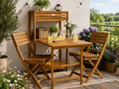 Table and chairs  set  2 shelves Weatherproof Foldable Wooden FSC Certified 160kg Load Capacity 94x61x117cm Garden Balcony Terrace 3 Piece Balcony Furniture