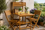 Table and chairs  set  2 shelves Weatherproof Foldable Wooden FSC Certified 160kg Load Capacity 94x61x117cm Garden Balcony Terrace 3 Piece Balcony Furniture