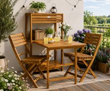 Table and chairs  set  2 shelves Weatherproof Foldable Wooden FSC Certified 160kg Load Capacity 94x61x117cm Garden Balcony Terrace 3 Piece Balcony Furniture
