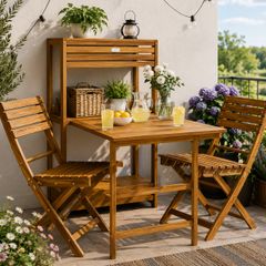 Table and chairs  set  2 shelves Weatherproof Foldable Wooden FSC Certified 160kg Load Capacity 94x61x117cm Garden Balcony Terrace 3 Piece Balcony Furniture