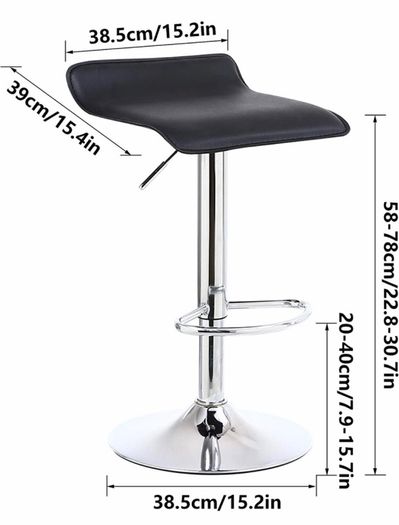 2 x Square Bar Stools PU Leather Swivel Adjustable Counter Stool Office Chair With Footrest