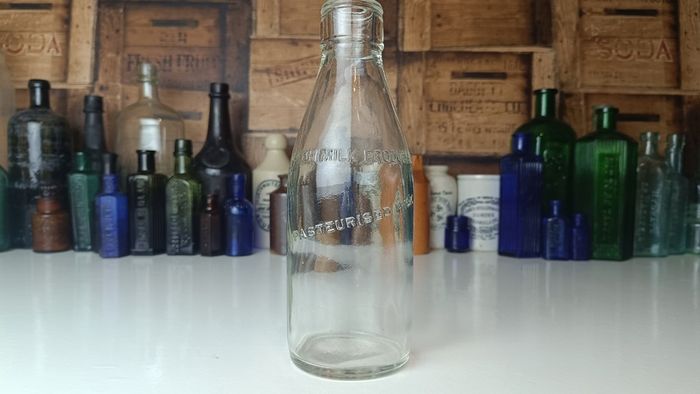 505 - Vintage Clear Glass Cork Top Collectible Decorative Cobh Milk Producers Bottle