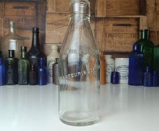 505 - Vintage Clear Glass Cork Top Collectible Decorative Cobh Milk Producers Bottle
