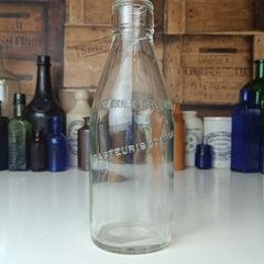 505 - Vintage Clear Glass Cork Top Collectible Decorative Cobh Milk Producers Bottle