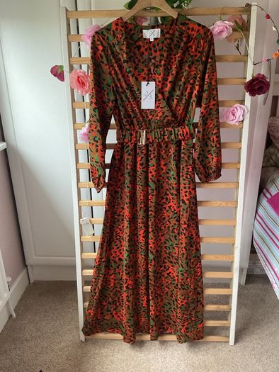dress Bnwt wrap effect midi dress JS Millennium dress khaki & orange animal print
