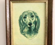 Vintage Pollyanna Pickering Framed Long-Haired Dachshund Dog Print 16cm x 13cm