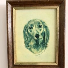 Vintage Pollyanna Pickering Framed Long-Haired Dachshund Dog Print 16cm x 13cm