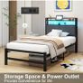 3ft Single Size Bed Frame with LED Lights Storage Upholstered Headboard and Charging Station Image 4