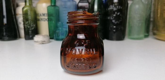 68 - Vintage 4oz Bovril Dark Brown Glass Embossed Letters Jar