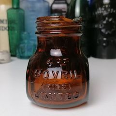 68 - Vintage 4oz Bovril Dark Brown Glass Embossed Letters Jar