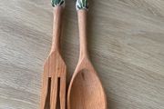 Italian Ceramic And Wood Handmade Salad Servers