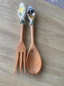 Italian Ceramic And Wood Handmade Salad Servers