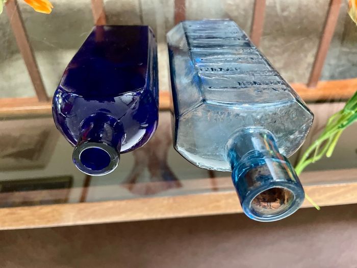 Antique Cobalt & Sky Blue Apothecary Bottles Late 19th Century Victorian