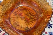 A bundle of vintage - retro pieces, Carnival Glass , Anchor Hocking Fire King, Large Ribbed Glass Butter Dish, Citrus Juicer, Three Footed Glass Sugar Bowl and Jug