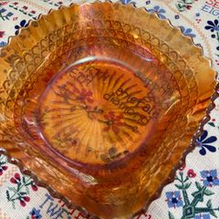 A bundle of vintage - retro pieces, Carnival Glass , Anchor Hocking Fire King, Large Ribbed Glass Butter Dish, Citrus Juicer, Three Footed Glass Sugar Bowl and Jug