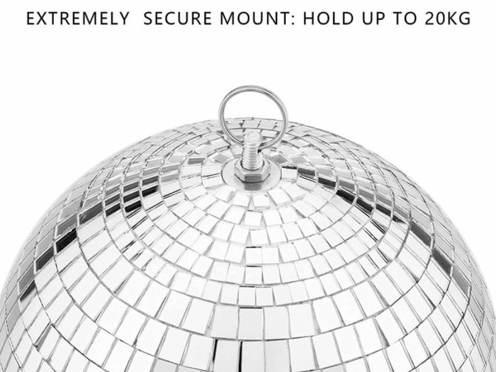 200mm Mirror Disco Ball with Hanging Ring, Silver Glitter Ball