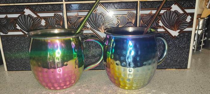 Stainless steel moscow mule mug with multicolor decoration cl 55