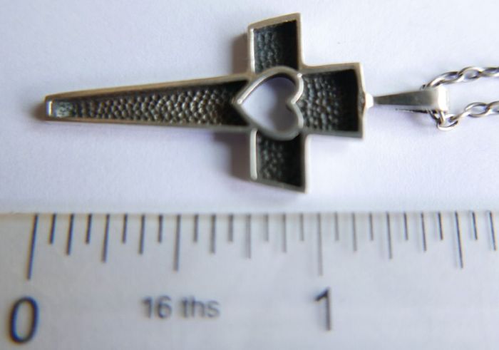 Vintage 925 Sterling Silver Cross Pendant with Heart Cutout on Chain