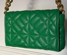 Zara Green Quilted Shoulder Bag with Gold Large Chain
