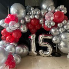 Balloon arch silver and red