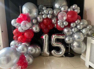 Balloon arch silver and red