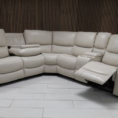 Rita Light Beige Corner Leather Recliner Sofa