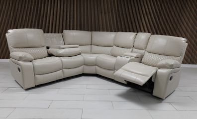 Rita Light Beige Corner Leather Recliner Sofa