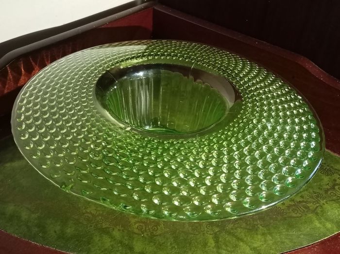 Uranium Glass Green Depression Footed Bowl