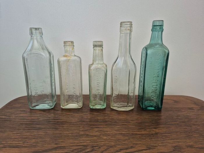Vintage C&C Wooden Crate & Antique Bottle Collection 1970s / Victorian Era