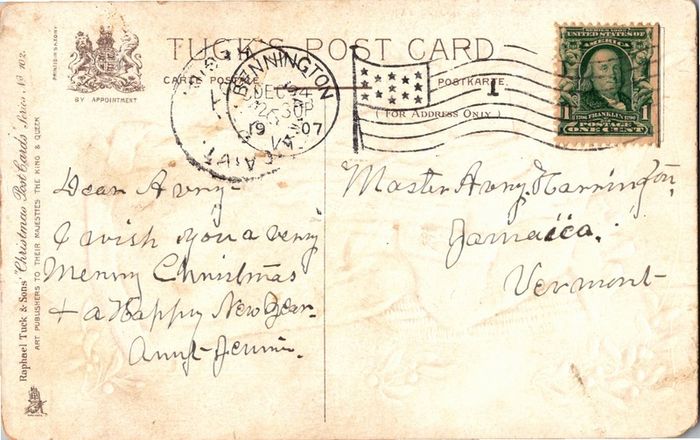 Share SANTA IN GREEN COAT Vermont Bennington Christmas Postcard 1907 T&S Embossed