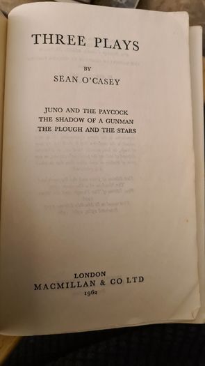 Sean O Casey. Three Plays. Published By Macmillan & Co London. 1962. Paperback In Good Condition.