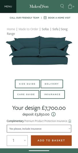 Maker & Son Song Sofa with Footstool - Topaz