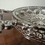 Vintage Glass Serving Dish in Ornate Metal Stand with Decorative Handles Image 6