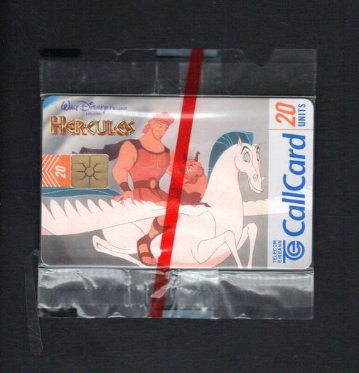 1997 Ireland 20 unit Disney's Hercules film (Gemplus GEM1) Call Card Mint in packaging. Telecom Eireann card number 1198.