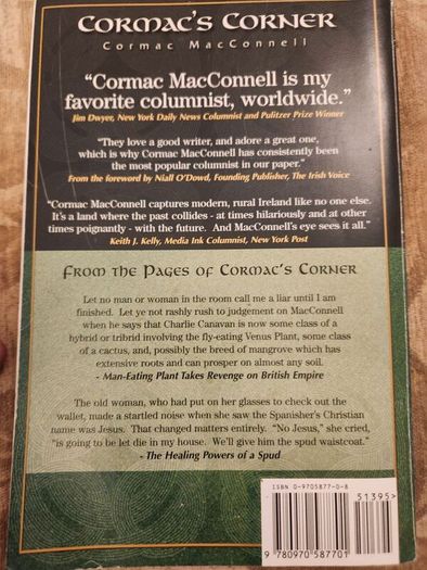 Cormac's Corner. A Collection Of His Classic Stories From The West Of Ireland. By Cormac Macconnell. First Edition Paperback In Good Condition.