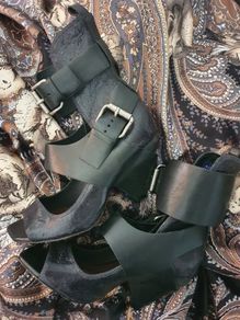 ALL SAINTS Black Leather Open Toe Heels