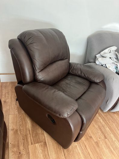 Brown leather recliner sofa