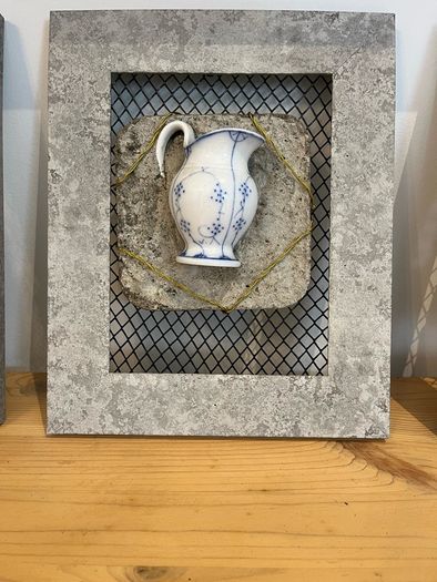 Original Mixed Media Art - Set of 3 Framed Porcelain Tea Set Sculptures | ACE Griesel Art Studios